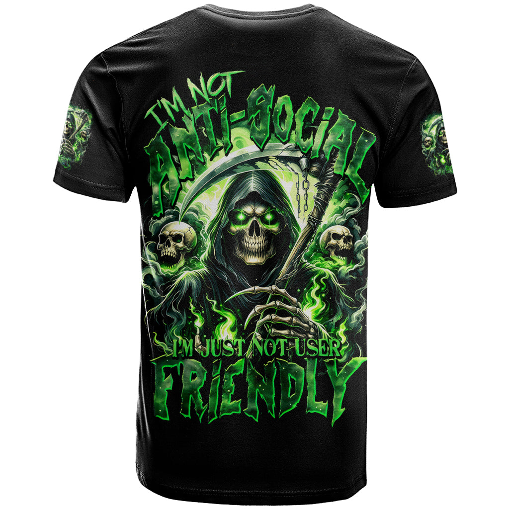 Flame Reaper Skull T Shirt I'm Not Anti Social I'm Just Not User Friendly - Wonder Print Shop