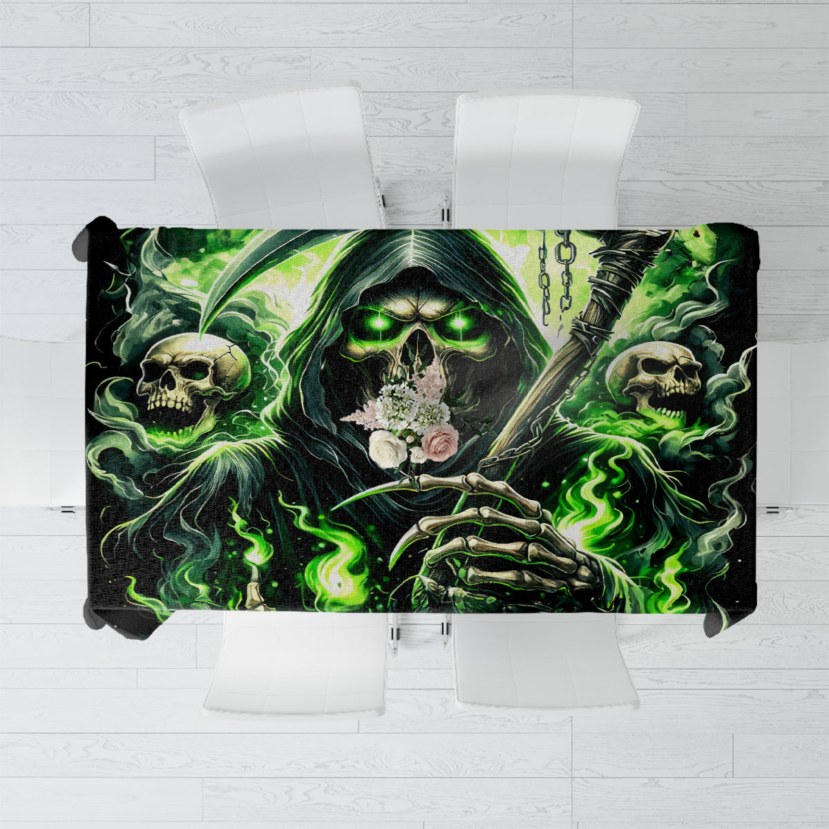 Flame Reaper Skull Tablecloth I'm Not Anti Social I'm Just Not User Friendly - Wonder Print Shop
