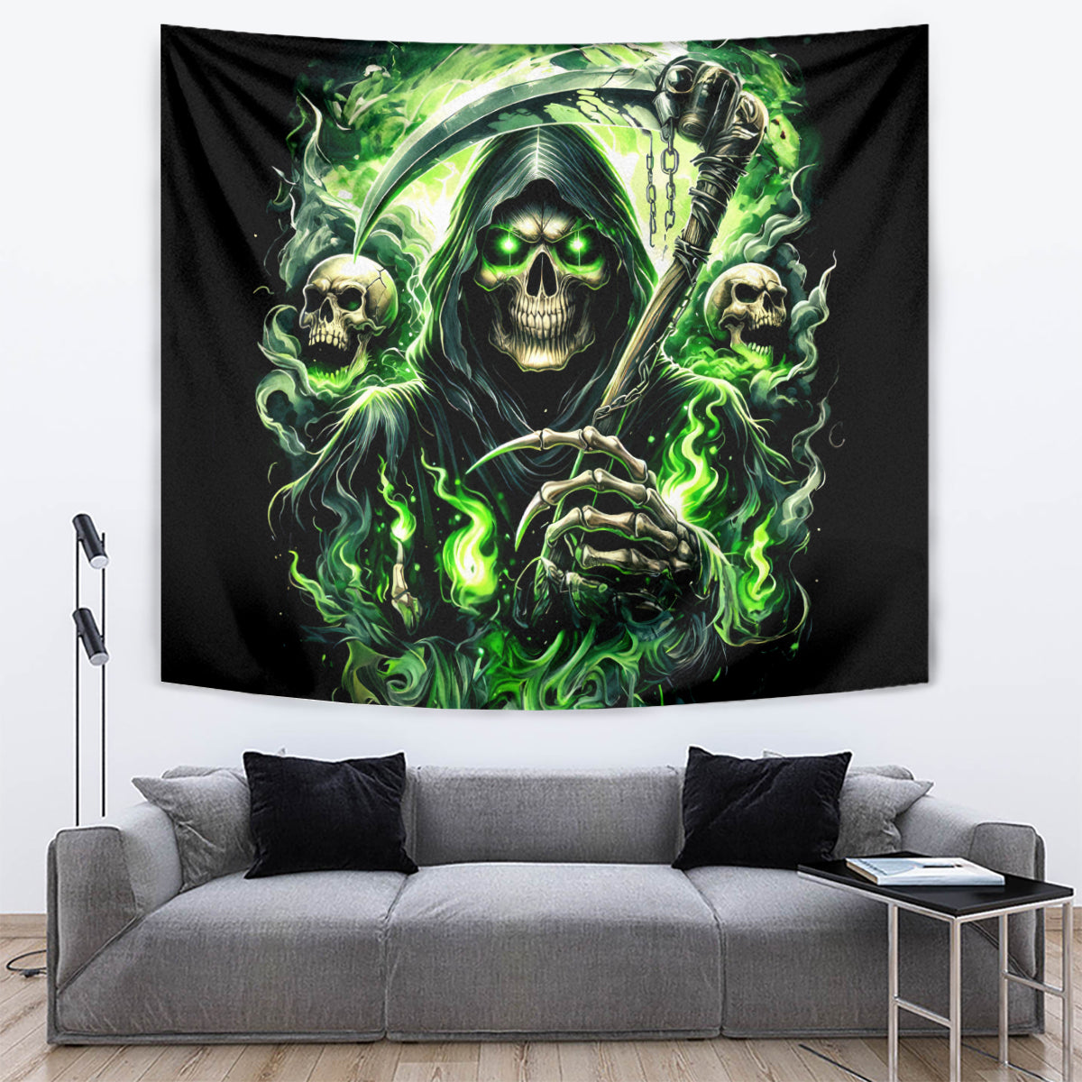 Flame Reaper Skull Tapestry I'm Not Anti Social I'm Just Not User Friendly - Wonder Print Shop