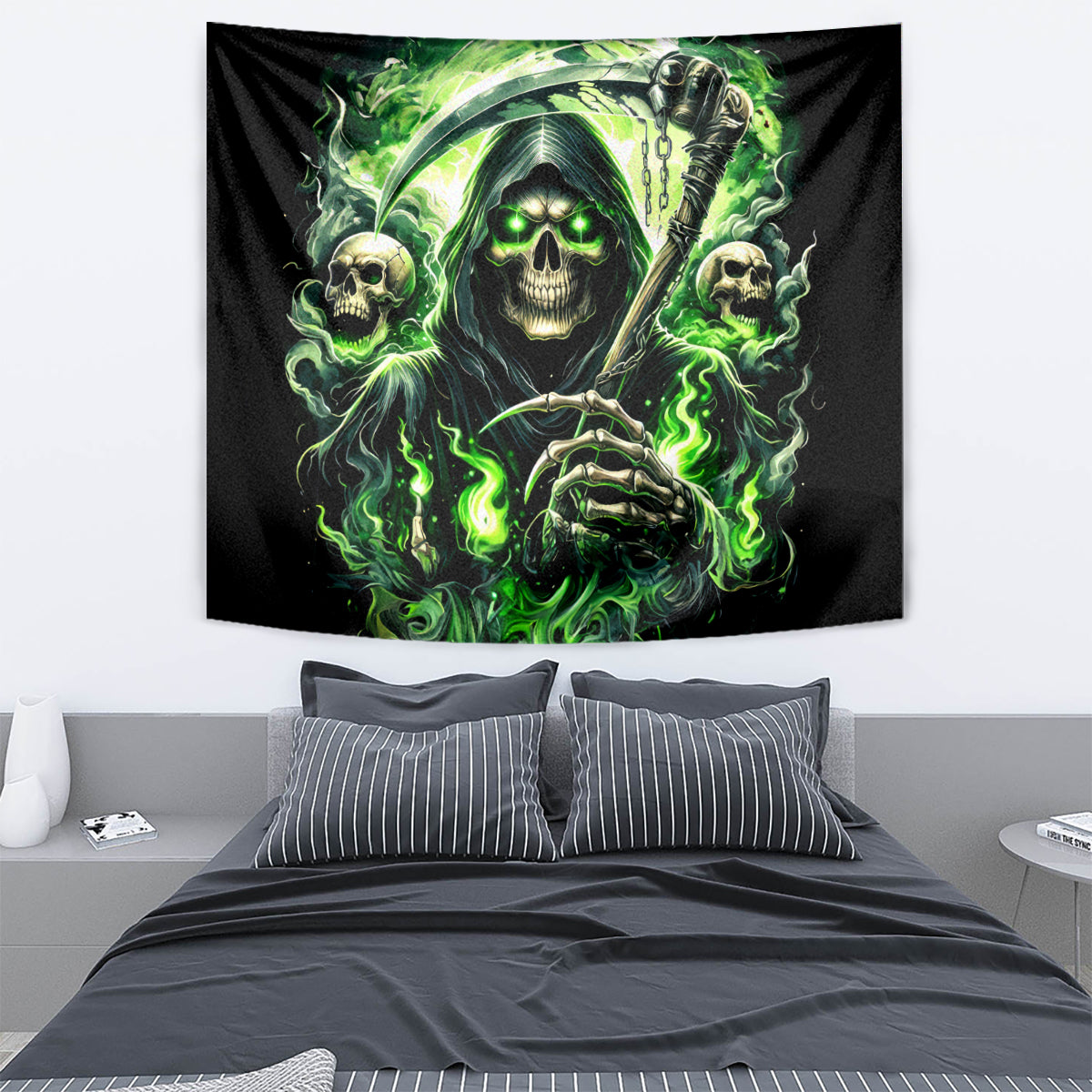 Flame Reaper Skull Tapestry I'm Not Anti Social I'm Just Not User Friendly - Wonder Print Shop