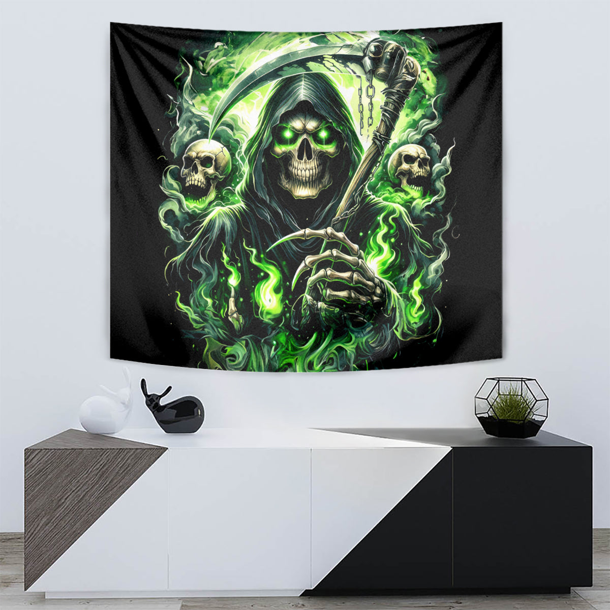 Flame Reaper Skull Tapestry I'm Not Anti Social I'm Just Not User Friendly - Wonder Print Shop