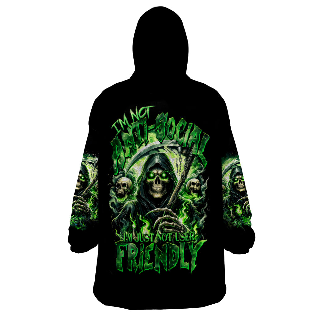 Flame Reaper Skull Wearable Blanket Hoodie I'm Not Anti Social I'm Just Not User Friendly - Wonder Print Shop