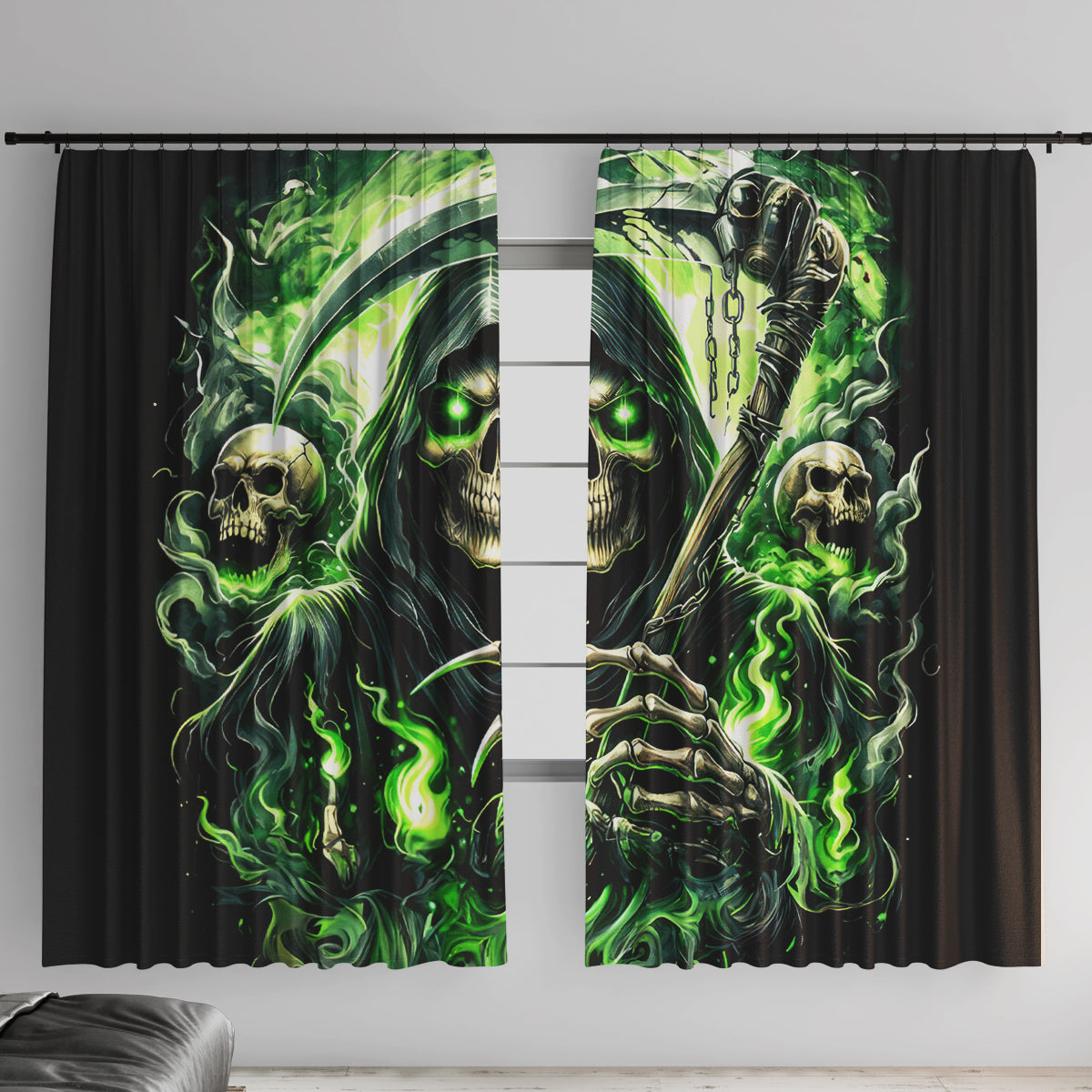 Flame Reaper Skull Window Curtain I'm Not Anti Social I'm Just Not User Friendly - Wonder Print Shop