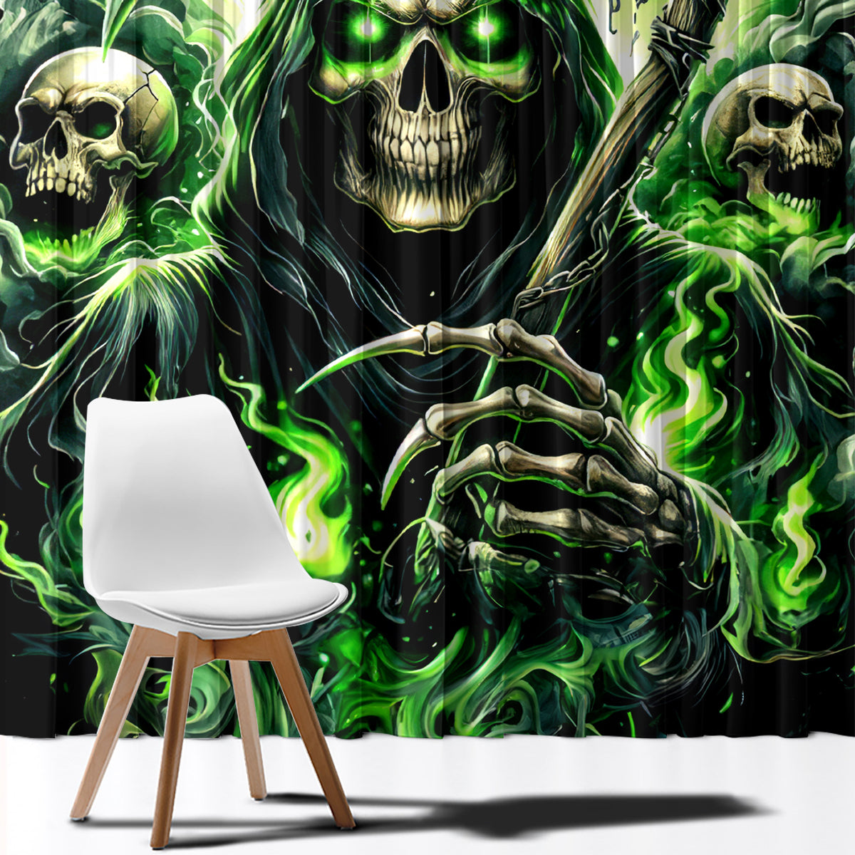 Flame Reaper Skull Window Curtain I'm Not Anti Social I'm Just Not User Friendly - Wonder Print Shop