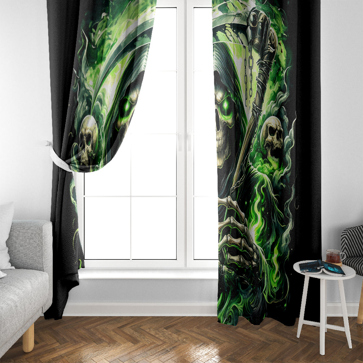 Flame Reaper Skull Window Curtain I'm Not Anti Social I'm Just Not User Friendly - Wonder Print Shop