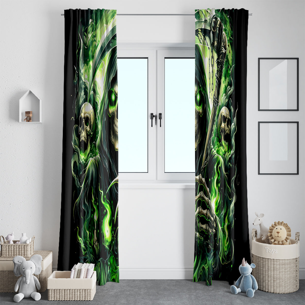 Flame Reaper Skull Window Curtain I'm Not Anti Social I'm Just Not User Friendly - Wonder Print Shop