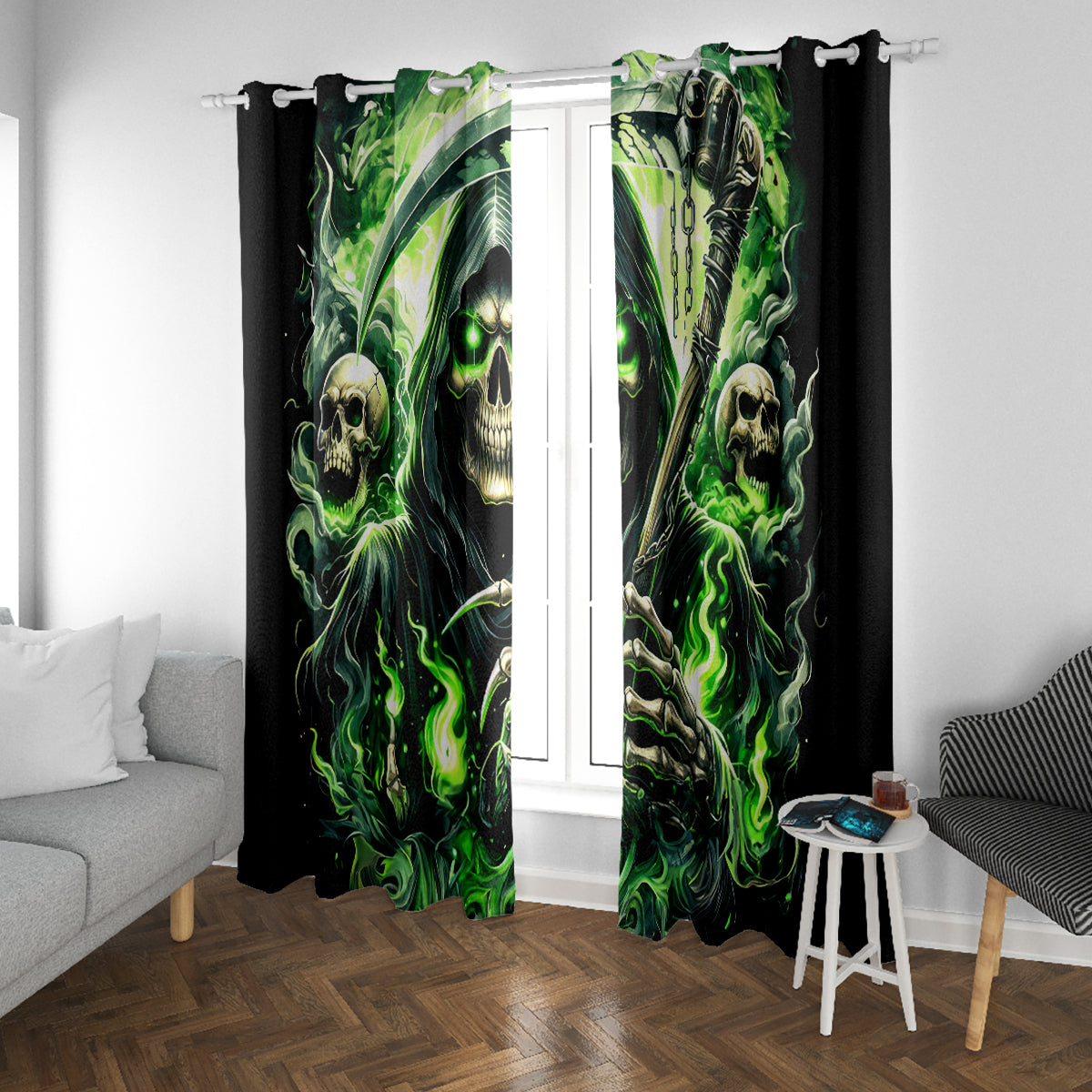 Flame Reaper Skull Window Curtain I'm Not Anti Social I'm Just Not User Friendly - Wonder Print Shop