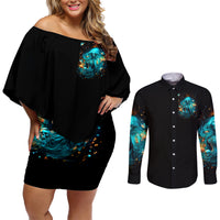 Witch Skull Couples Matching Off Shoulder Short Dress and Long Sleeve Button Shirt She Whispered Back Iam The Storm - Wonder Print Shop
