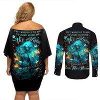 Witch Skull Couples Matching Off Shoulder Short Dress and Long Sleeve Button Shirt She Whispered Back Iam The Storm - Wonder Print Shop