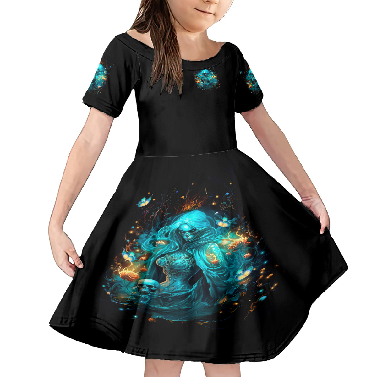 Witch Skull Family Matching Off Shoulder Long Sleeve Dress and Hawaiian Shirt She Whispered Back Iam The Storm - Wonder Print Shop