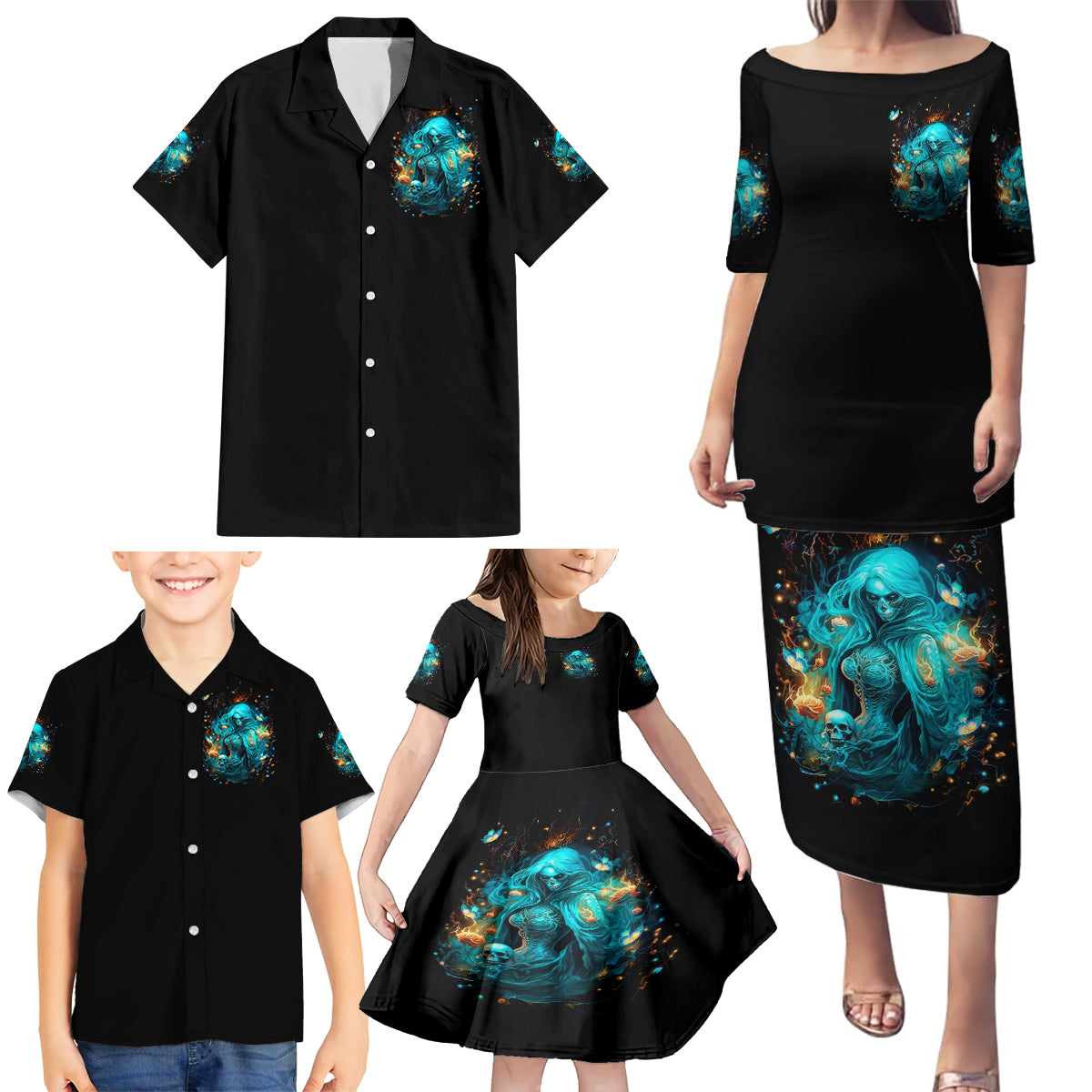 Witch Skull Family Matching Puletasi and Hawaiian Shirt She Whispered Back Iam The Storm - Wonder Print Shop