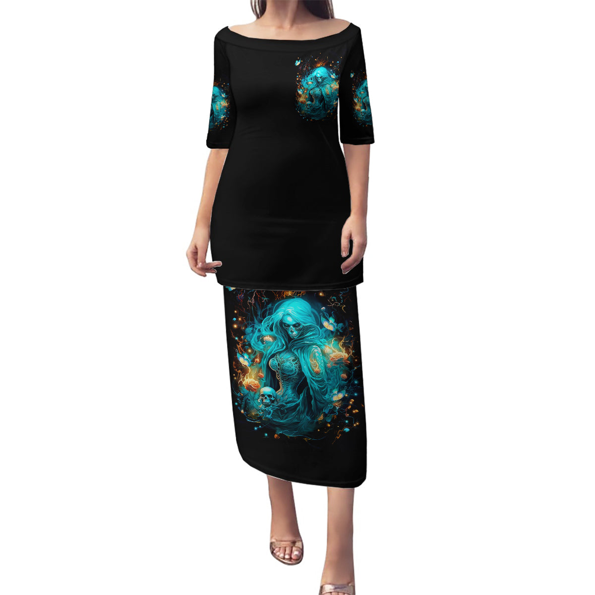 Witch Skull Family Matching Puletasi and Hawaiian Shirt She Whispered Back Iam The Storm - Wonder Print Shop