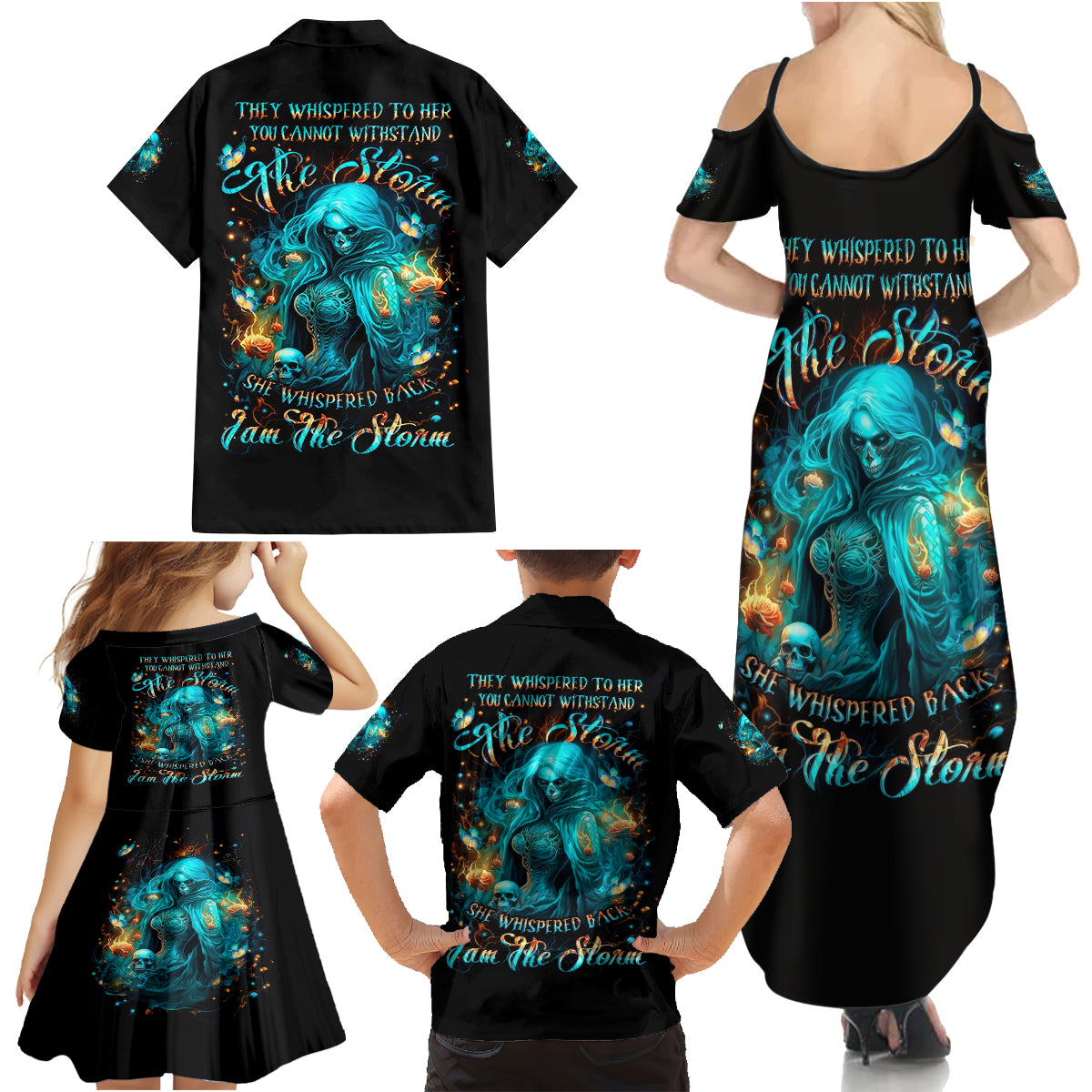 Witch Skull Family Matching Summer Maxi Dress and Hawaiian Shirt She Whispered Back Iam The Storm - Wonder Print Shop