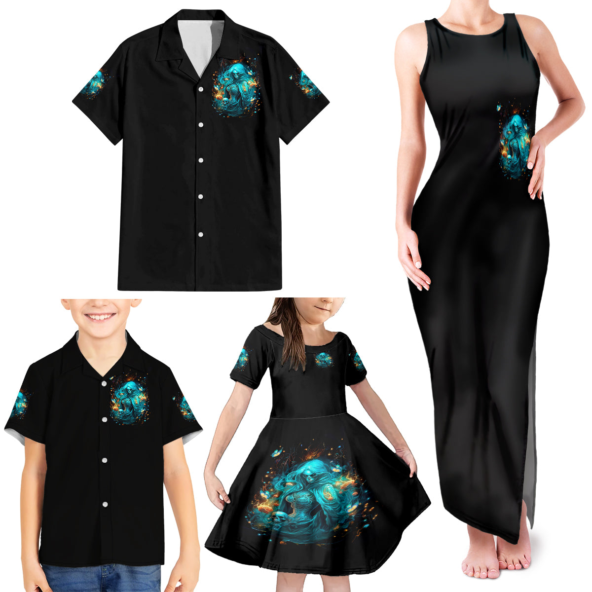 Witch Skull Family Matching Tank Maxi Dress and Hawaiian Shirt She Whispered Back Iam The Storm - Wonder Print Shop