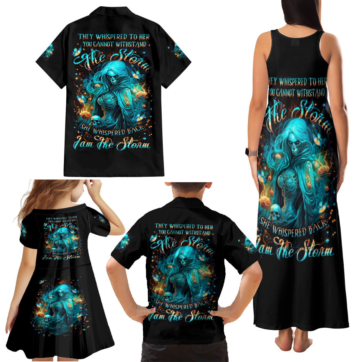 Witch Skull Family Matching Tank Maxi Dress and Hawaiian Shirt She Whispered Back Iam The Storm - Wonder Print Shop