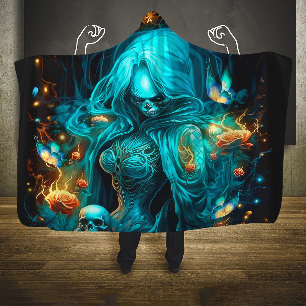 Witch Skull Hooded Blanket She Whispered Back Iam The Storm