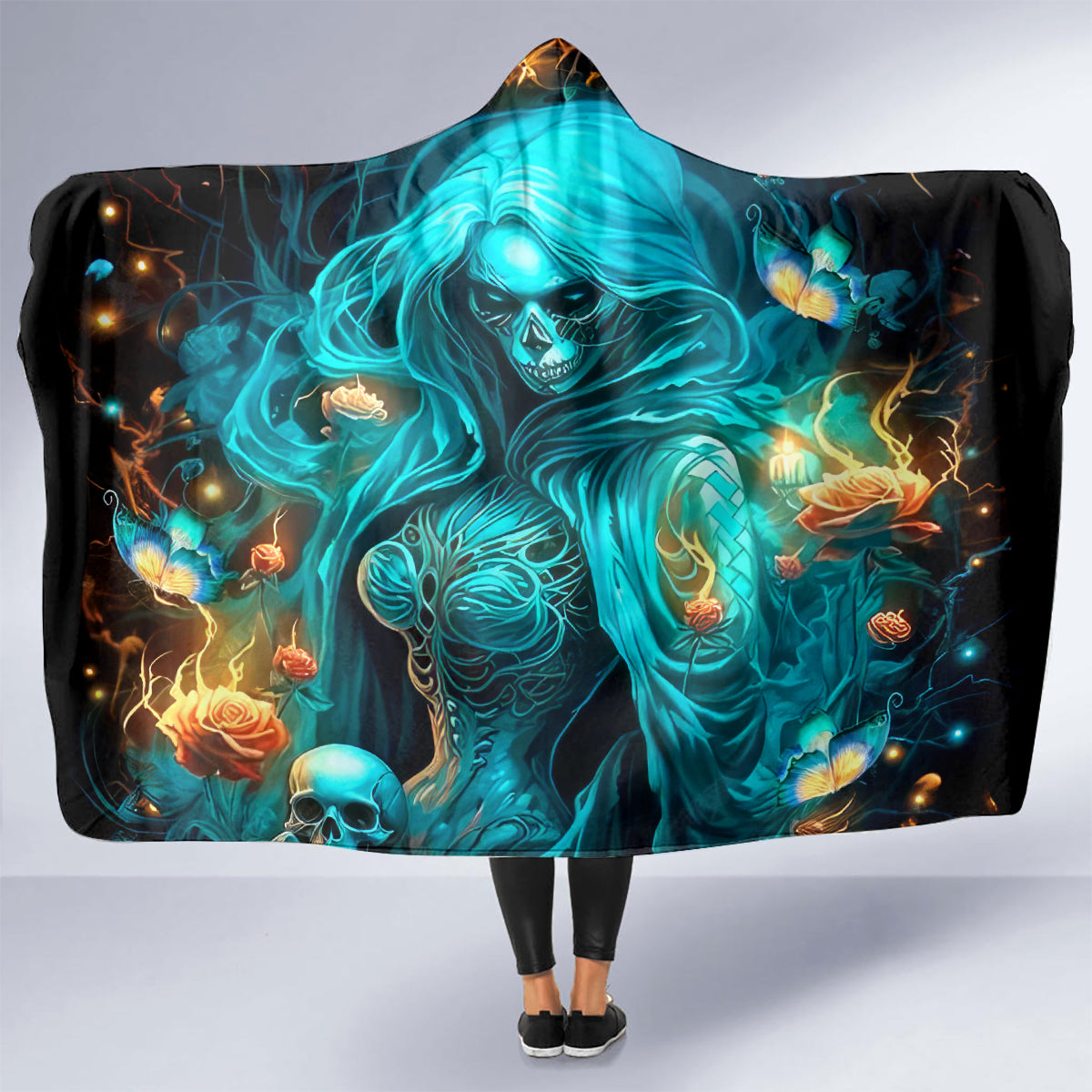 Witch Skull Hooded Blanket She Whispered Back Iam The Storm