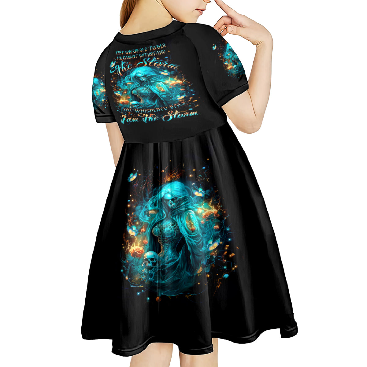 Witch Skull Kid Short Sleeve Dress She Whispered Back Iam The Storm - Wonder Print Shop
