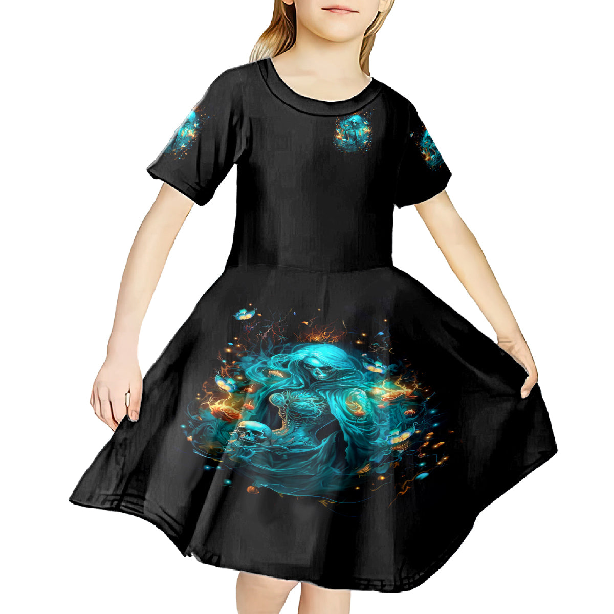 Witch Skull Kid Short Sleeve Dress She Whispered Back Iam The Storm - Wonder Print Shop