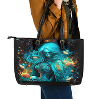 Witch Skull Leather Tote Bag She Whispered Back Iam The Storm - Wonder Print Shop