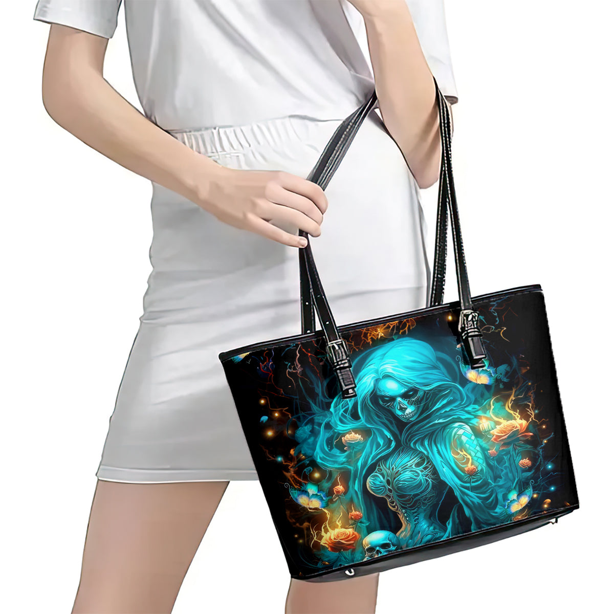 Witch Skull Leather Tote Bag She Whispered Back Iam The Storm - Wonder Print Shop