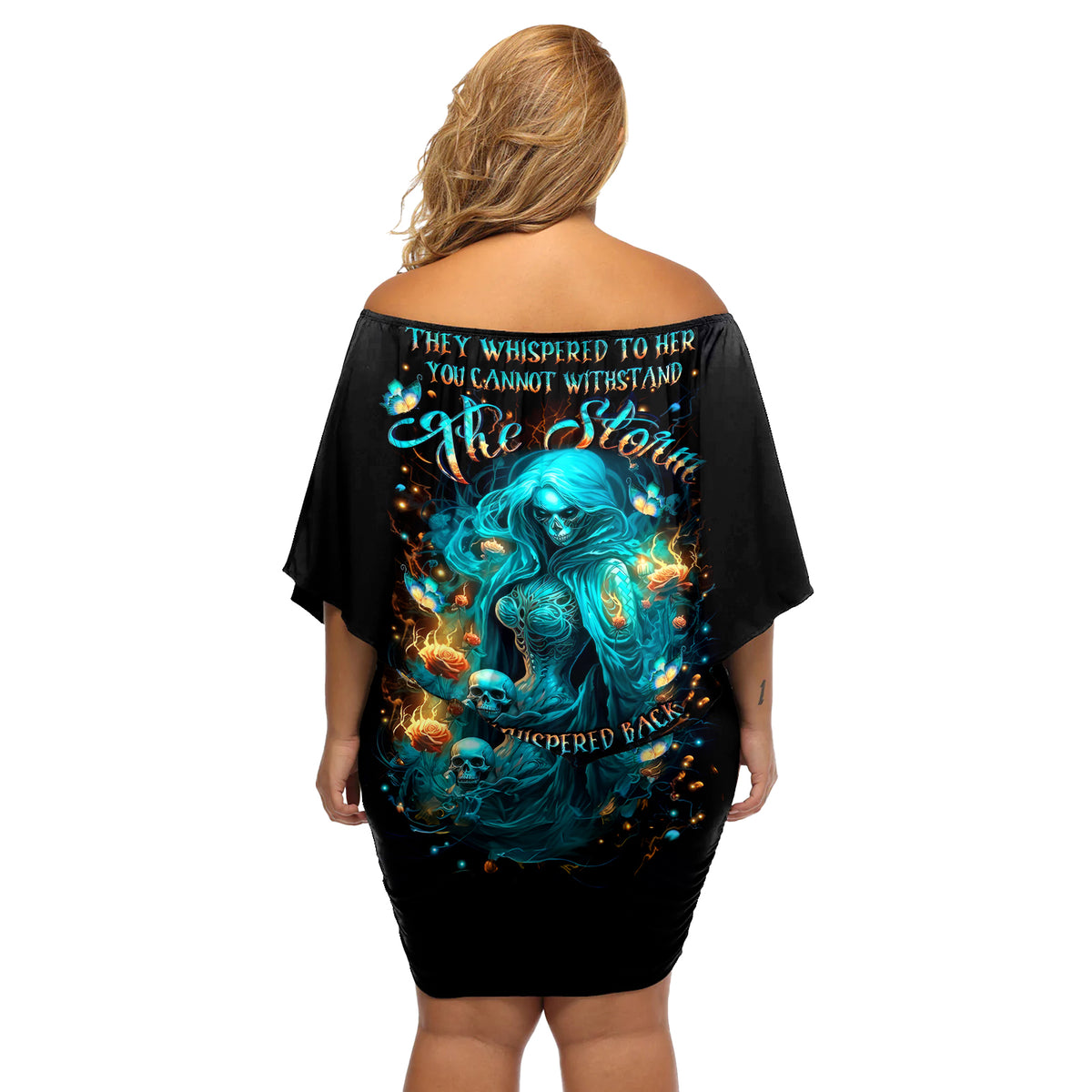Witch Skull Off Shoulder Short Dress She Whispered Back Iam The Storm - Wonder Print Shop
