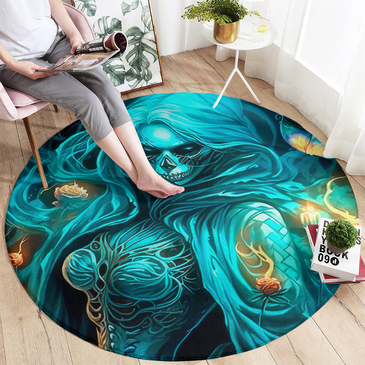 Witch Skull Round Carpet She Whispered Back Iam The Storm