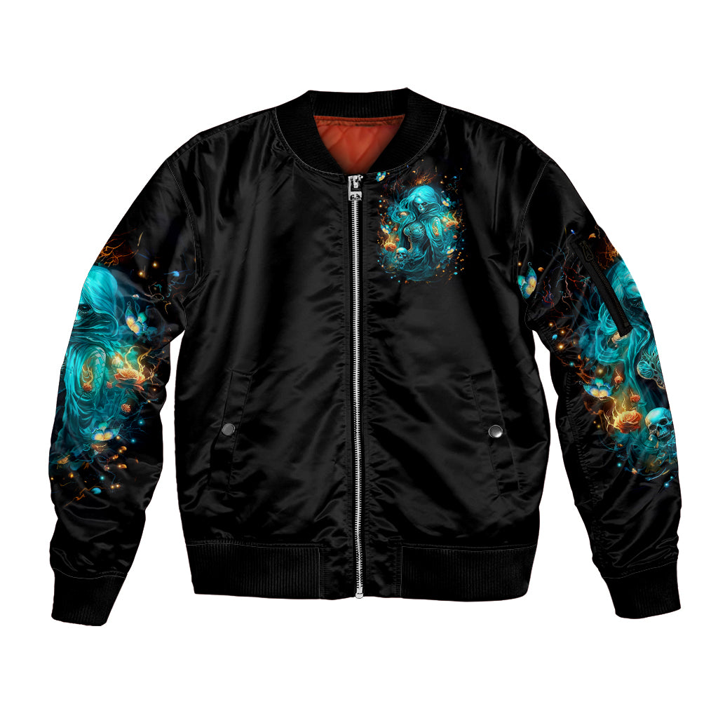 Witch Skull Sleeve Zip Bomber Jacket She Whispered Back Iam The Storm - Wonder Print Shop