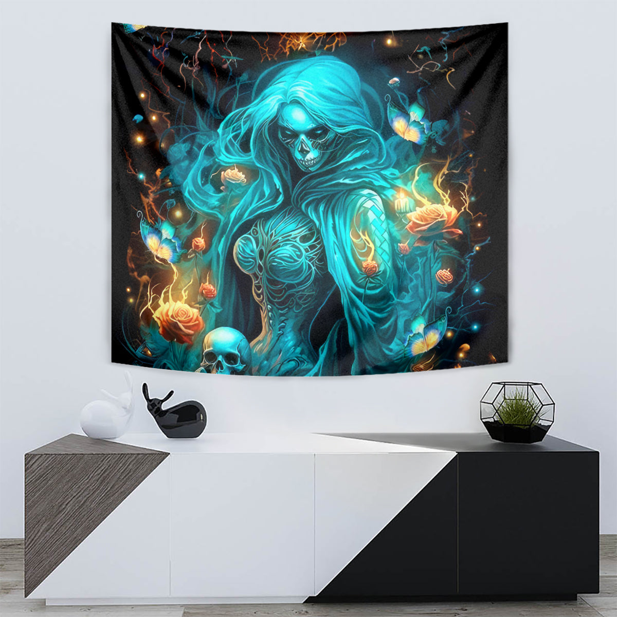 Witch Skull Tapestry She Whispered Back Iam The Storm - Wonder Print Shop