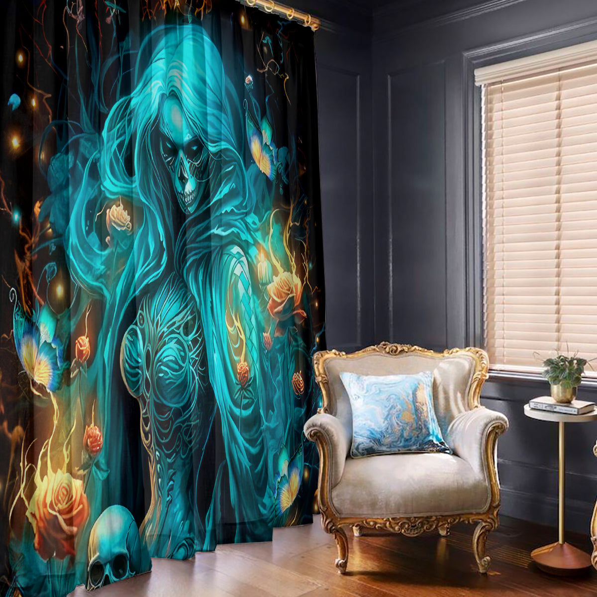 Witch Skull Window Curtain She Whispered Back Iam The Storm - Wonder Print Shop