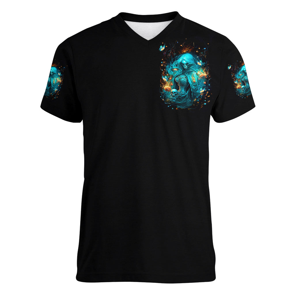 Witch Skull Women V Neck T Shirt She Whispered Back Iam The Storm - Wonder Print Shop