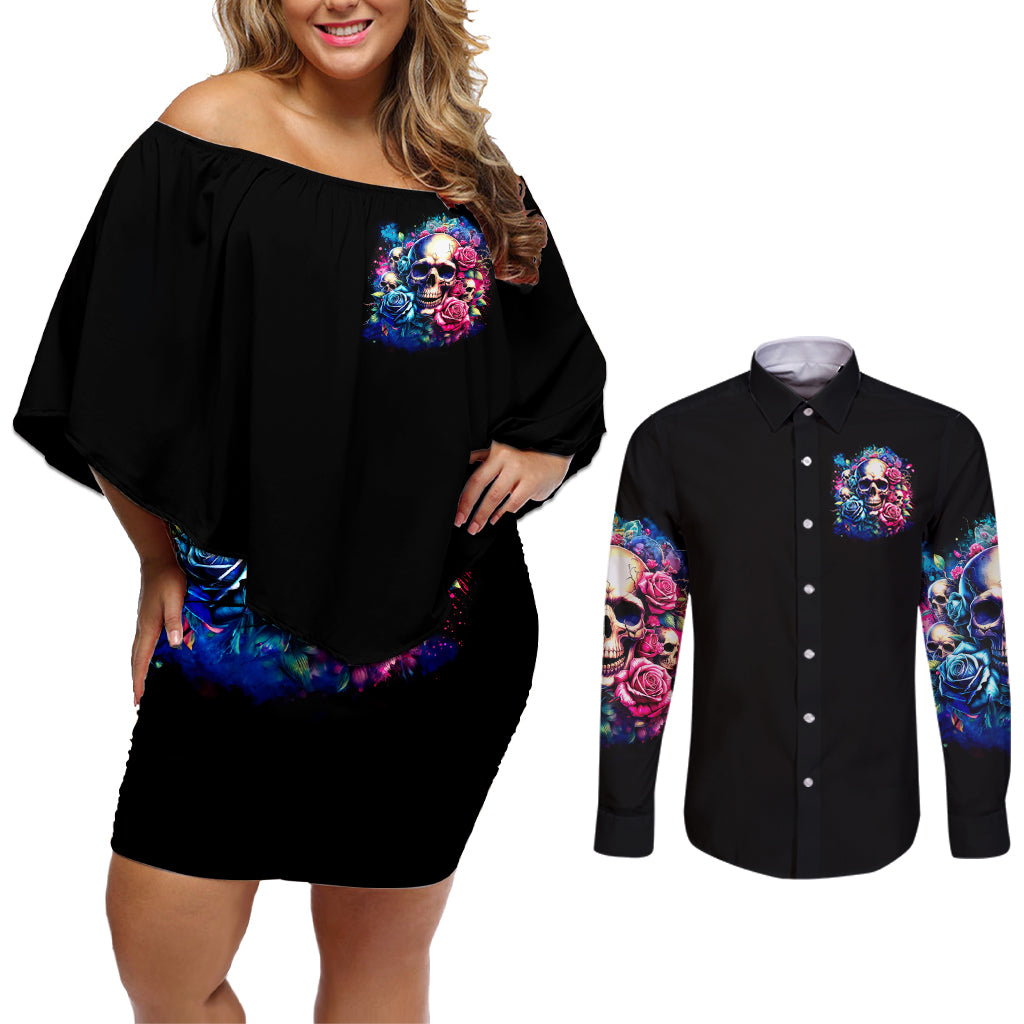 Rose Skull Couples Matching Off Shoulder Short Dress and Long Sleeve Button Shirt Assuming I Was Like Most Girls Was Your First Mistake - Wonder Print Shop