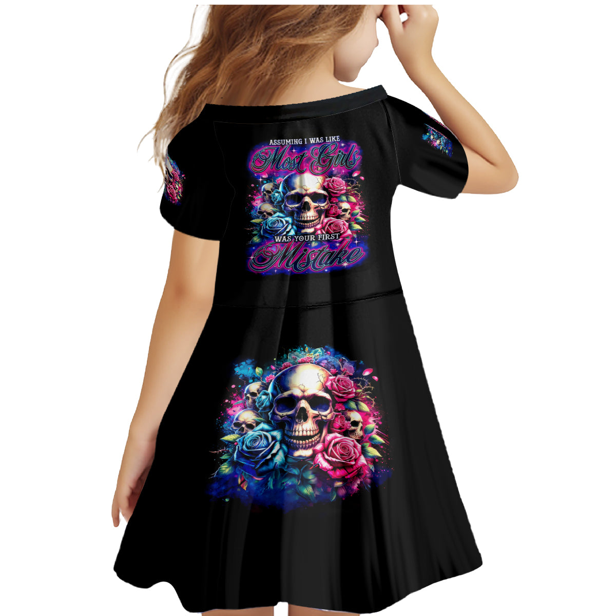 Rose Skull Family Matching Mermaid Dress and Hawaiian Shirt Assuming I Was Like Most Girls Was Your First Mistake - Wonder Print Shop