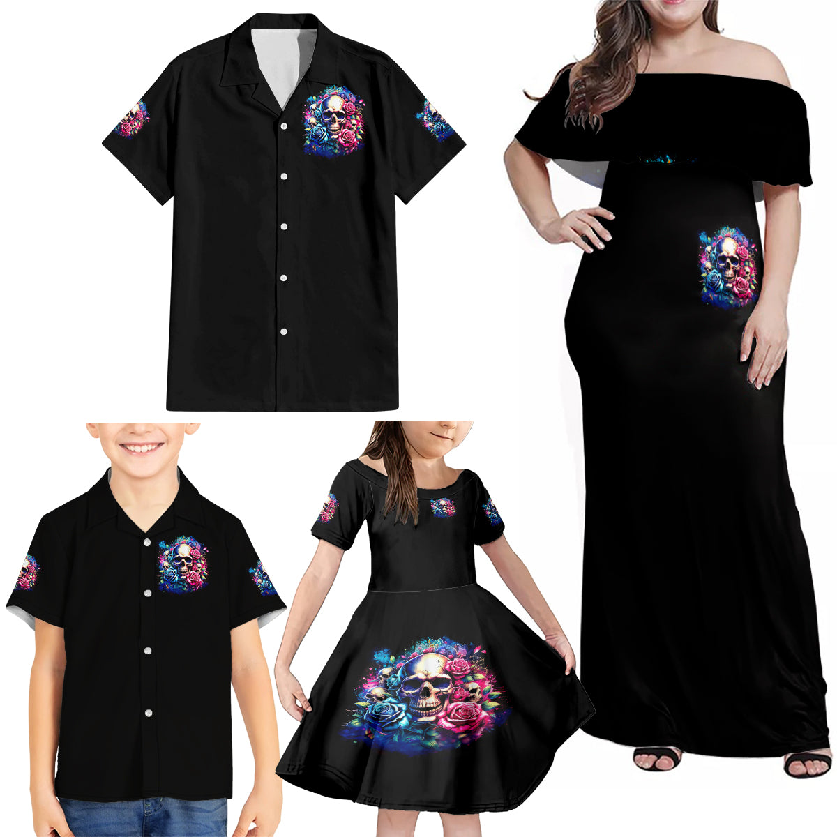 Rose Skull Family Matching Off Shoulder Maxi Dress and Hawaiian Shirt Assuming I Was Like Most Girls Was Your First Mistake - Wonder Print Shop