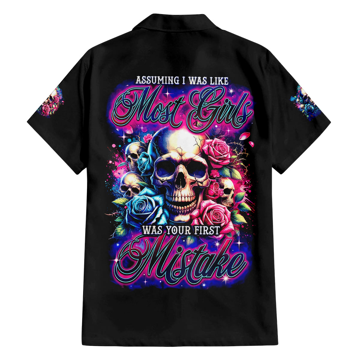 Rose Skull Family Matching Off Shoulder Short Dress and Hawaiian Shirt Assuming I Was Like Most Girls Was Your First Mistake - Wonder Print Shop