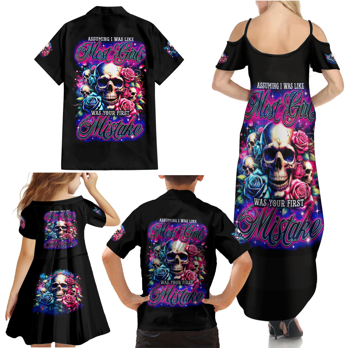Rose Skull Family Matching Summer Maxi Dress and Hawaiian Shirt Assuming I Was Like Most Girls Was Your First Mistake - Wonder Print Shop