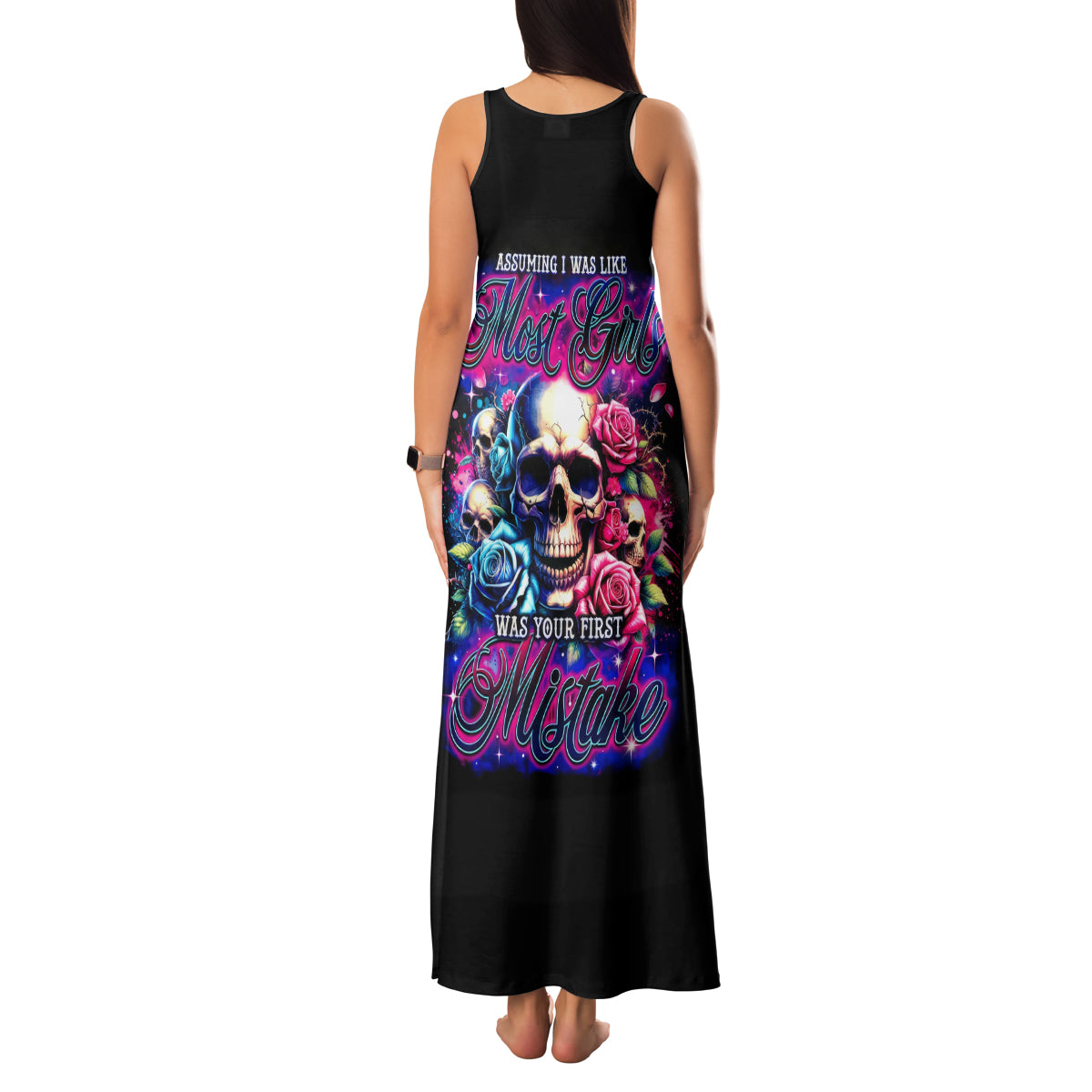 Rose Skull Family Matching Tank Maxi Dress and Hawaiian Shirt Assuming I Was Like Most Girls Was Your First Mistake - Wonder Print Shop
