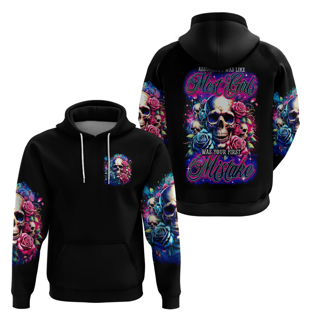 Rose Skull Hoodie Assuming I Was Like Most Girls Was Your First Mistake - Wonder Print Shop