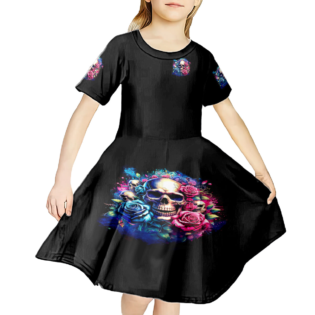 Rose Skull Kid Short Sleeve Dress Assuming I Was Like Most Girls Was Your First Mistake - Wonder Print Shop