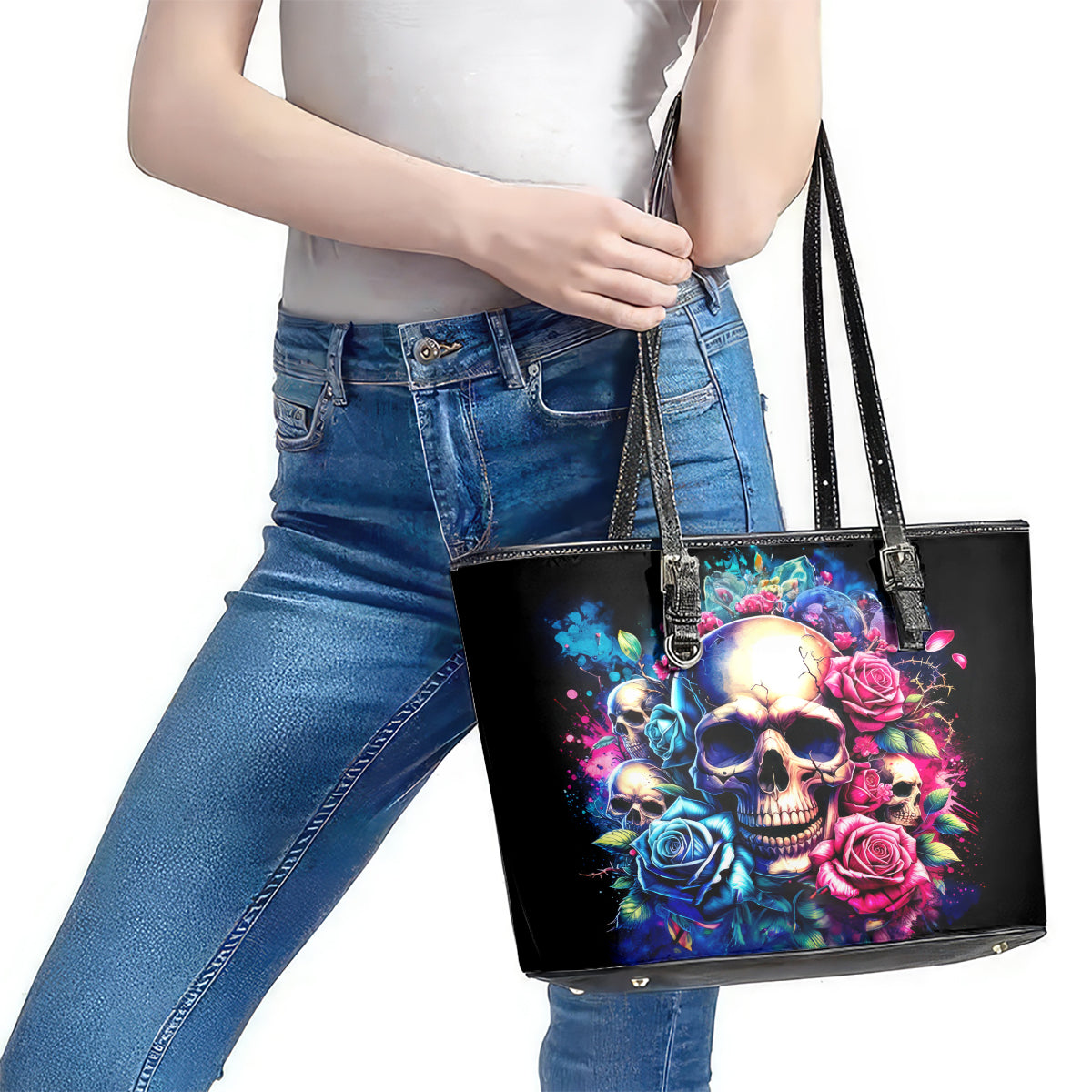 Rose Skull Leather Tote Bag Assuming I Was Like Most Girls Was Your First Mistake - Wonder Print Shop