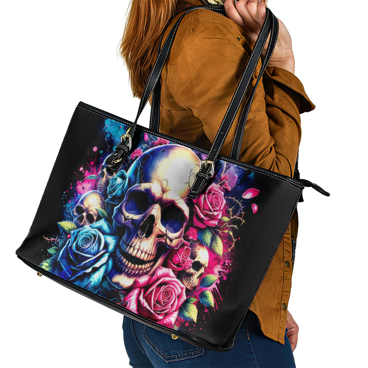 Rose Skull Leather Tote Bag Assuming I Was Like Most Girls Was Your First Mistake - Wonder Print Shop