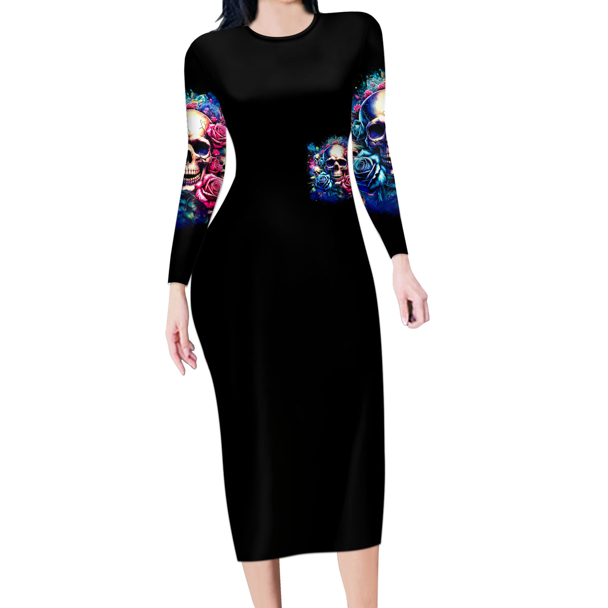 Rose Skull Long Sleeve Bodycon Dress Assuming I Was Like Most Girls Was Your First Mistake - Wonder Print Shop