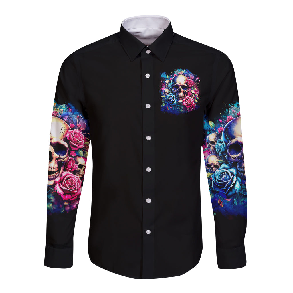 Rose Skull Long Sleeve Button Shirt Assuming I Was Like Most Girls Was Your First Mistake - Wonder Print Shop