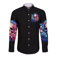 Rose Skull Long Sleeve Button Shirt Assuming I Was Like Most Girls Was Your First Mistake - Wonder Print Shop