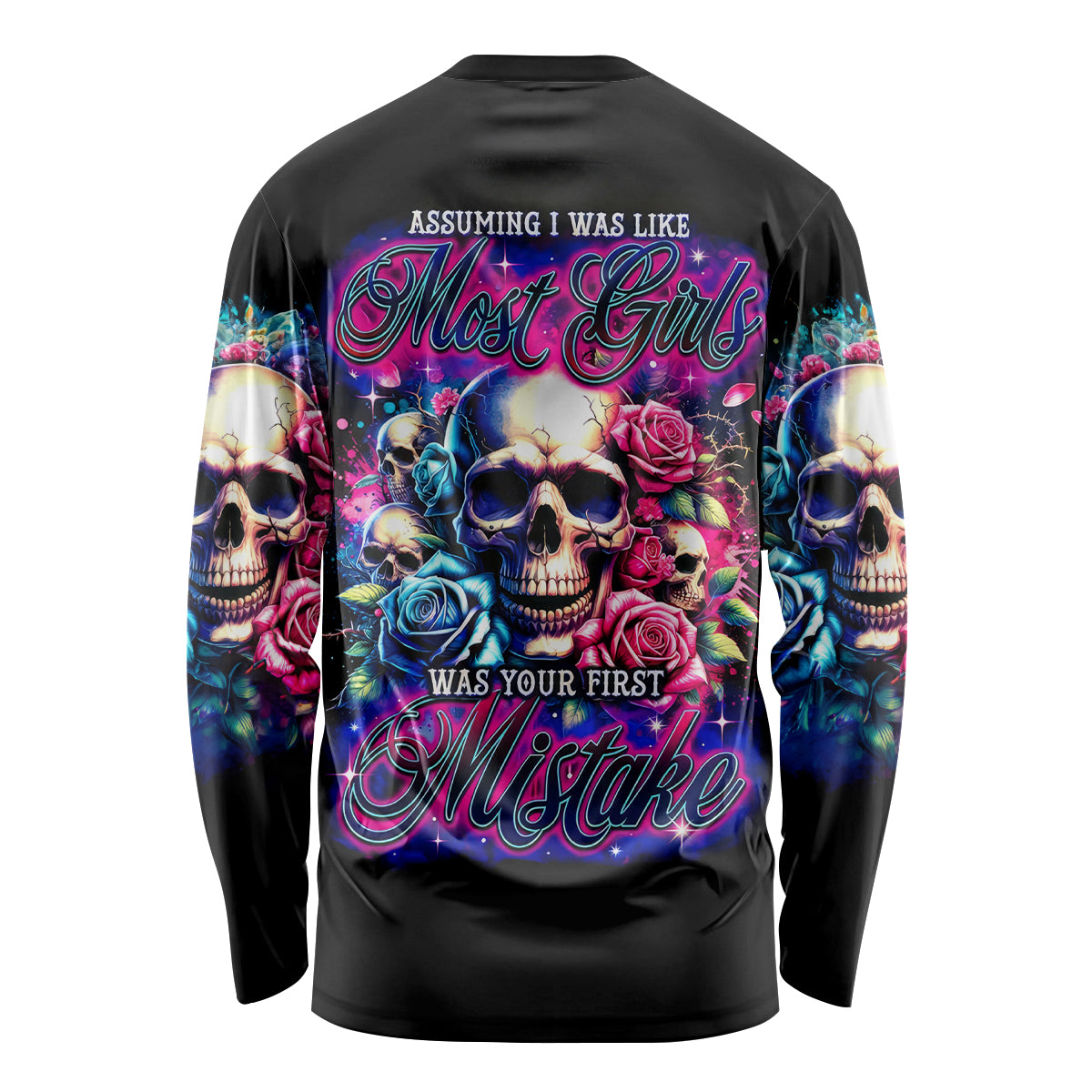 Rose Skull Long Sleeve Shirt Assuming I Was Like Most Girls Was Your First Mistake - Wonder Print Shop