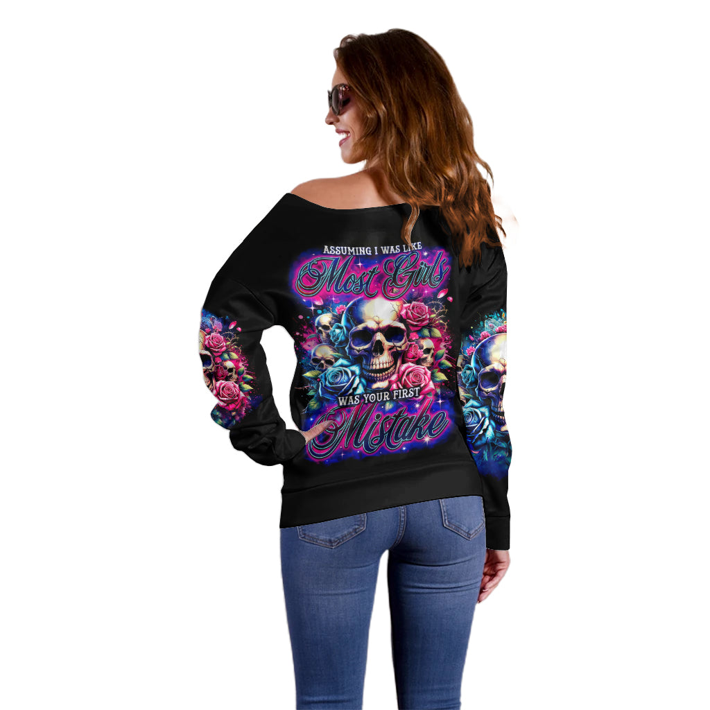 Rose Skull Off Shoulder Sweater Assuming I Was Like Most Girls Was Your First Mistake - Wonder Print Shop