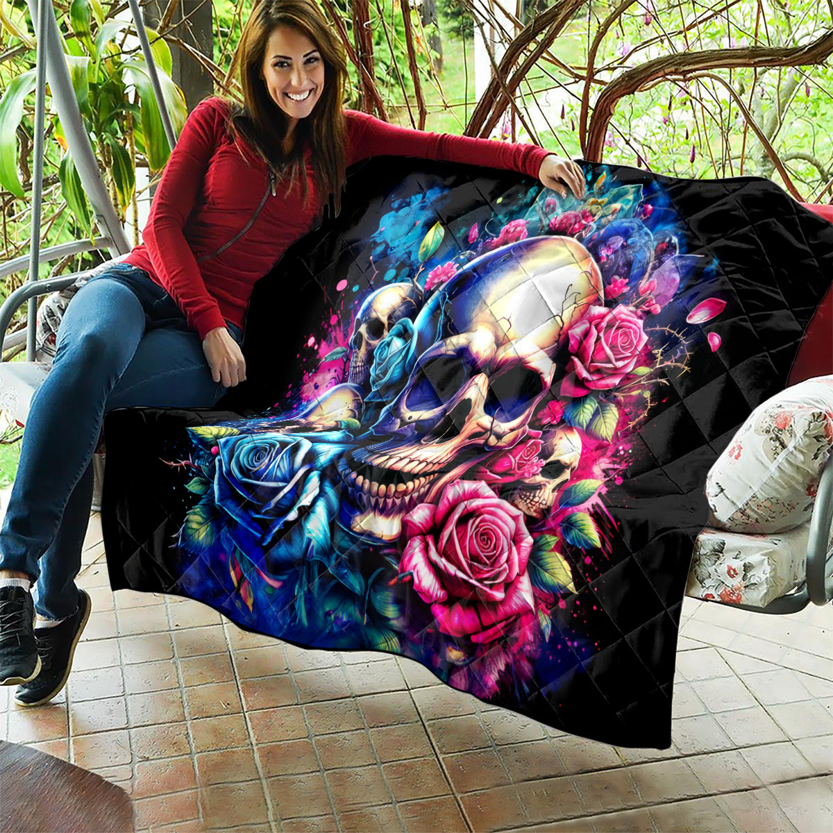 Rose Skull Quilt Assuming I Was Like Most Girls Was Your First Mistake - Wonder Print Shop