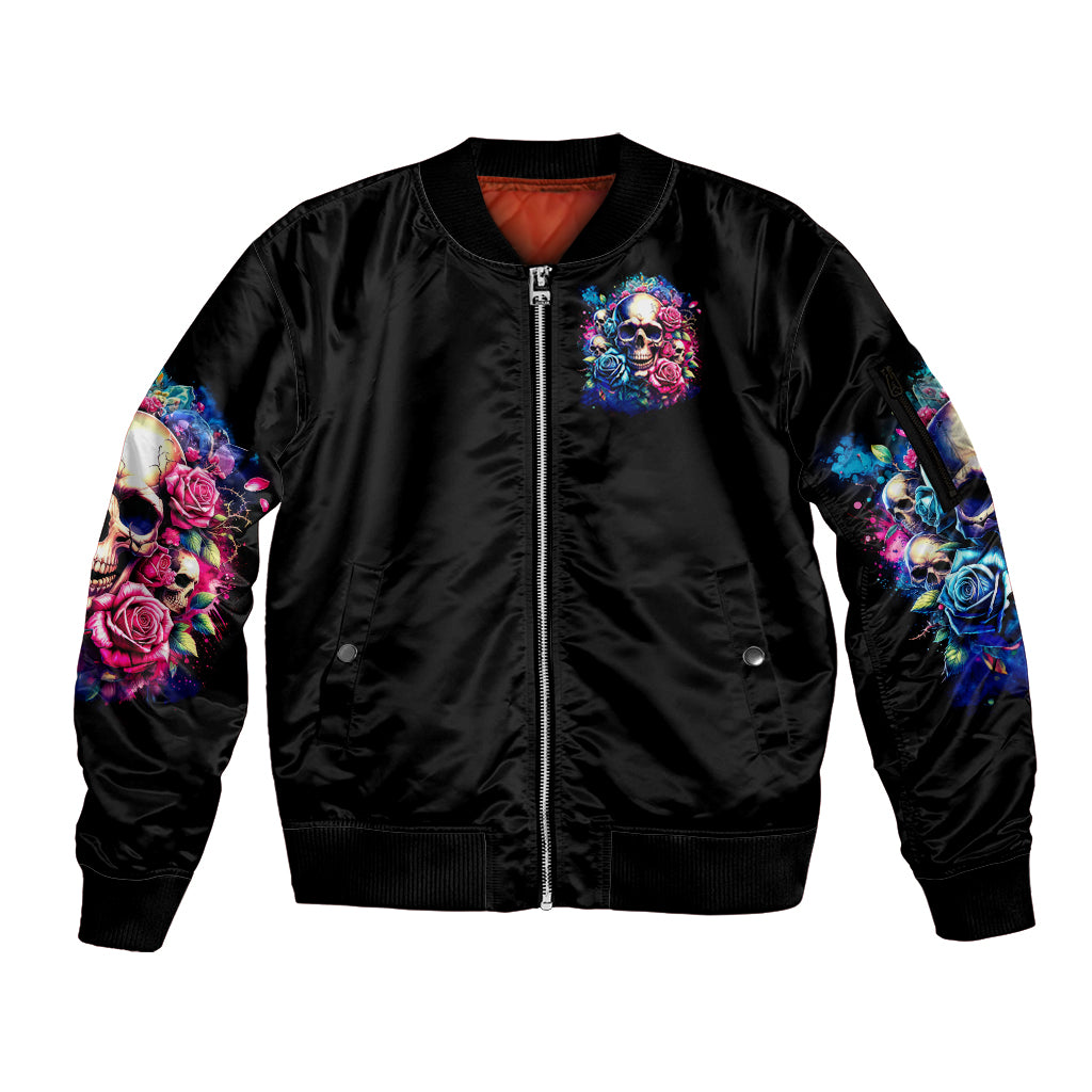 Rose Skull Sleeve Zip Bomber Jacket Assuming I Was Like Most Girls Was Your First Mistake - Wonder Print Shop