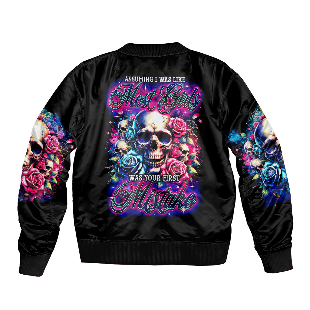 Rose Skull Sleeve Zip Bomber Jacket Assuming I Was Like Most Girls Was Your First Mistake - Wonder Print Shop