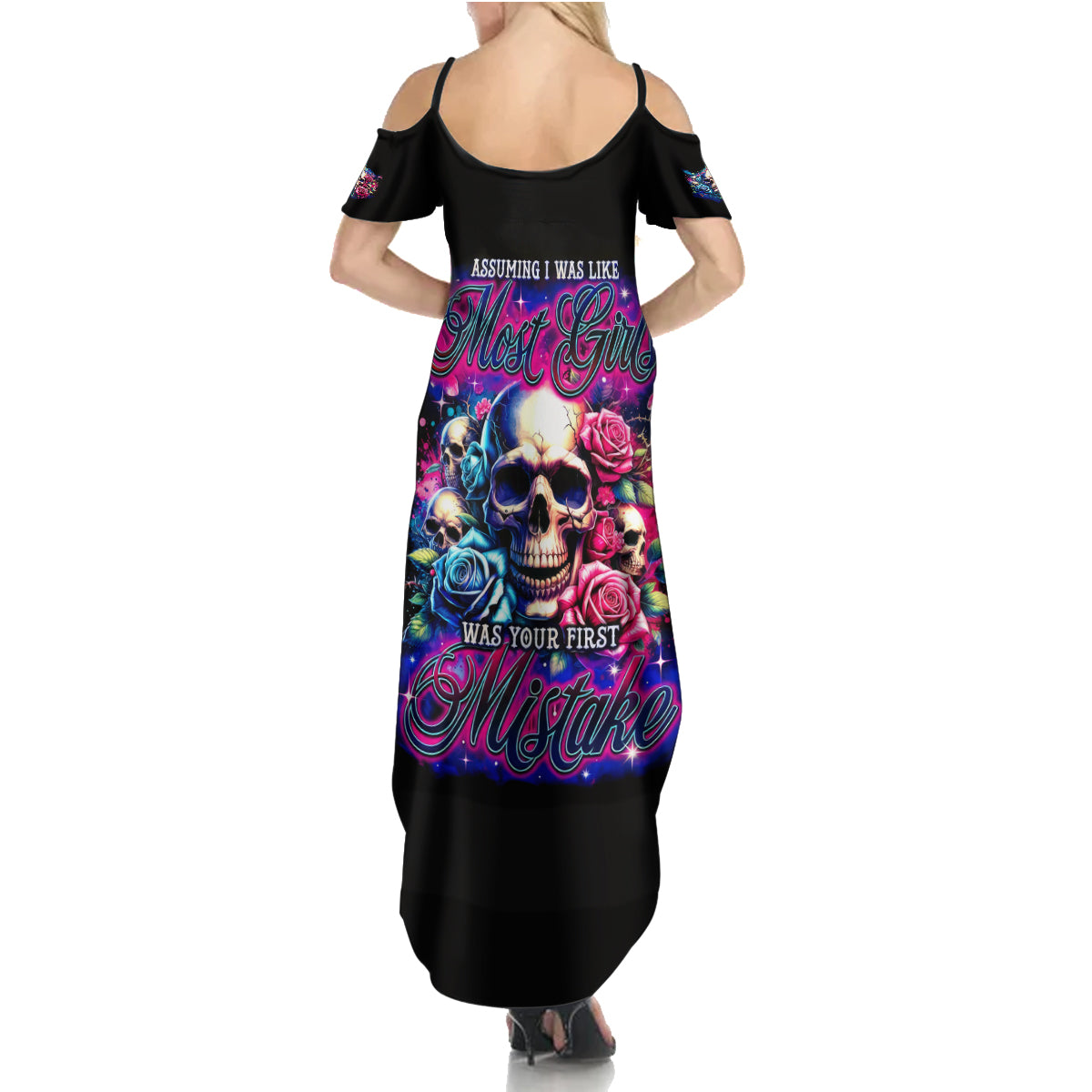 Rose Skull Summer Maxi Dress Assuming I Was Like Most Girls Was Your First Mistake - Wonder Print Shop